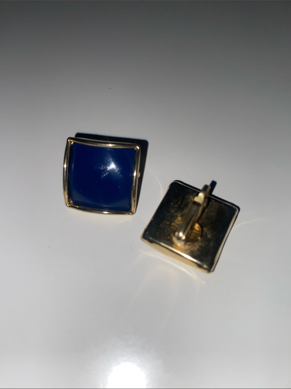 Gold-Tone Square Blue Clip On Earrings